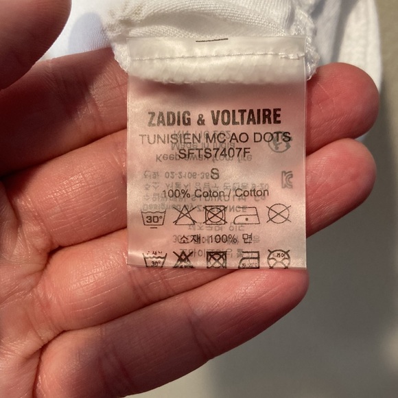 Zadig&Voltaire Paris brand white dotted print pattern women’s tshirt, size small - Picture 4 of 7